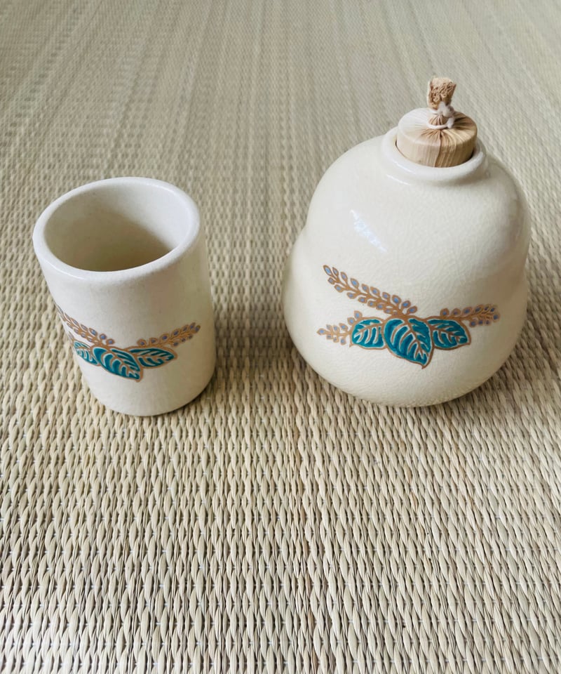 美品 紙箱付】在銘 加藤源平造 桐文様 茶箱用陶器三点セット 陶器三ツ
