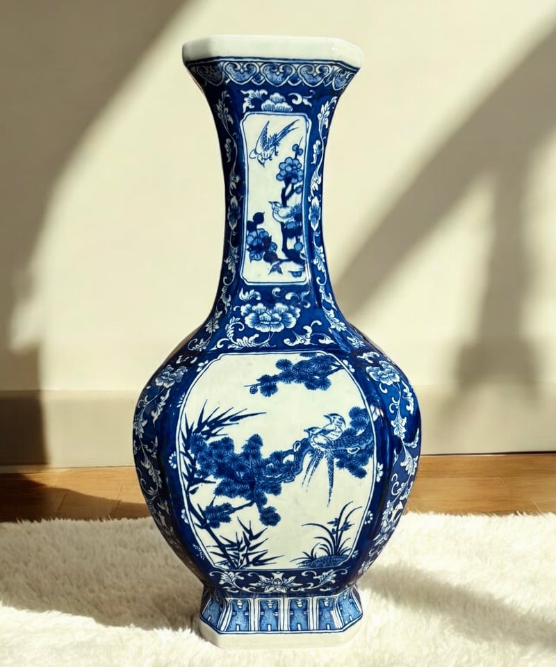 壺 青白磁 中国雑貨 染付 フラワーベース 花瓶 花入れ 花器 陶器