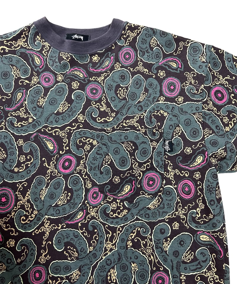 DEAD STOCK 80's 黒タグ USA製 OLD STUSSY 総柄 ポケットTシャツ