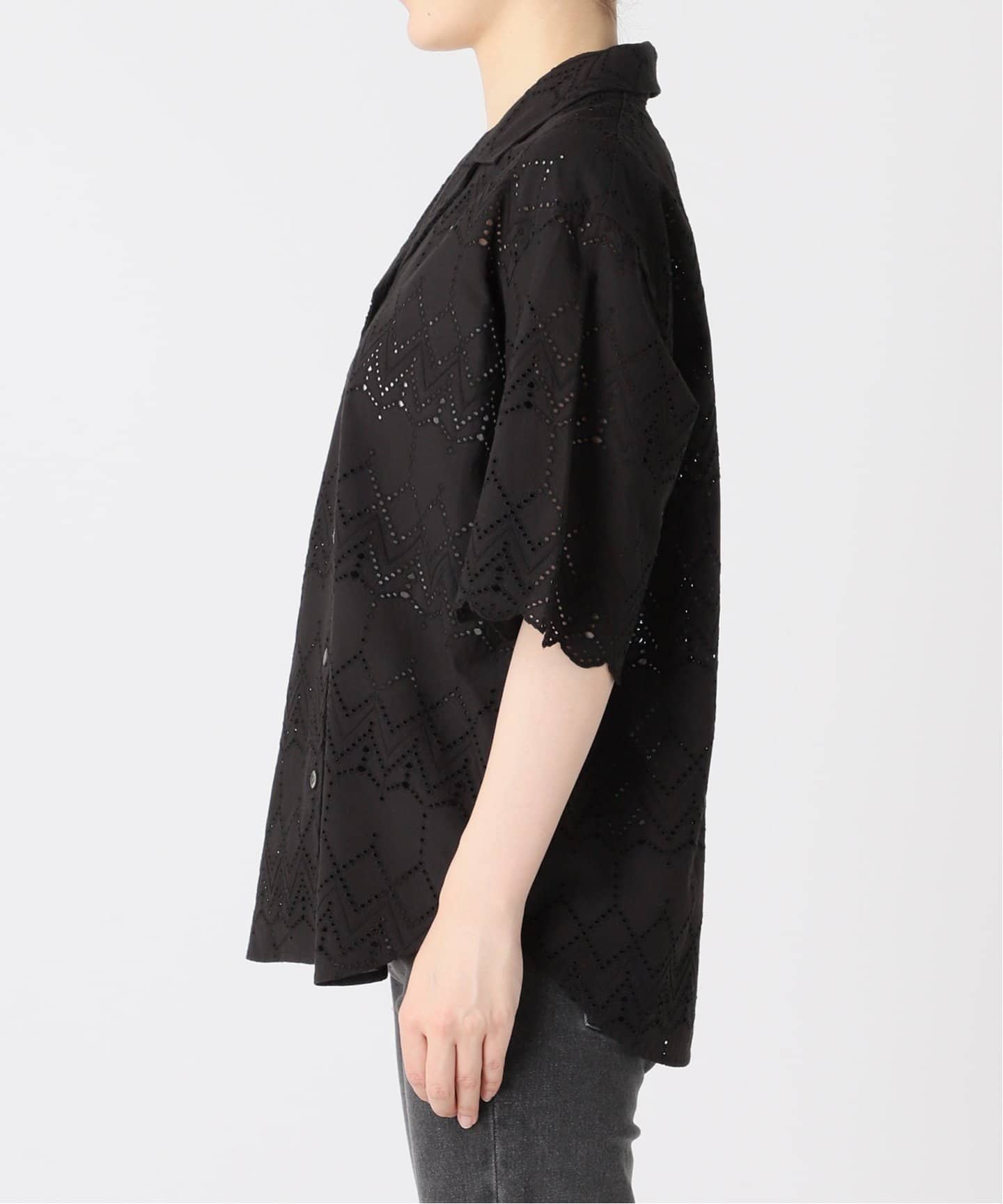 追加》コットンカットワーク刺繍開襟シャツ（シャツ／ブラウス