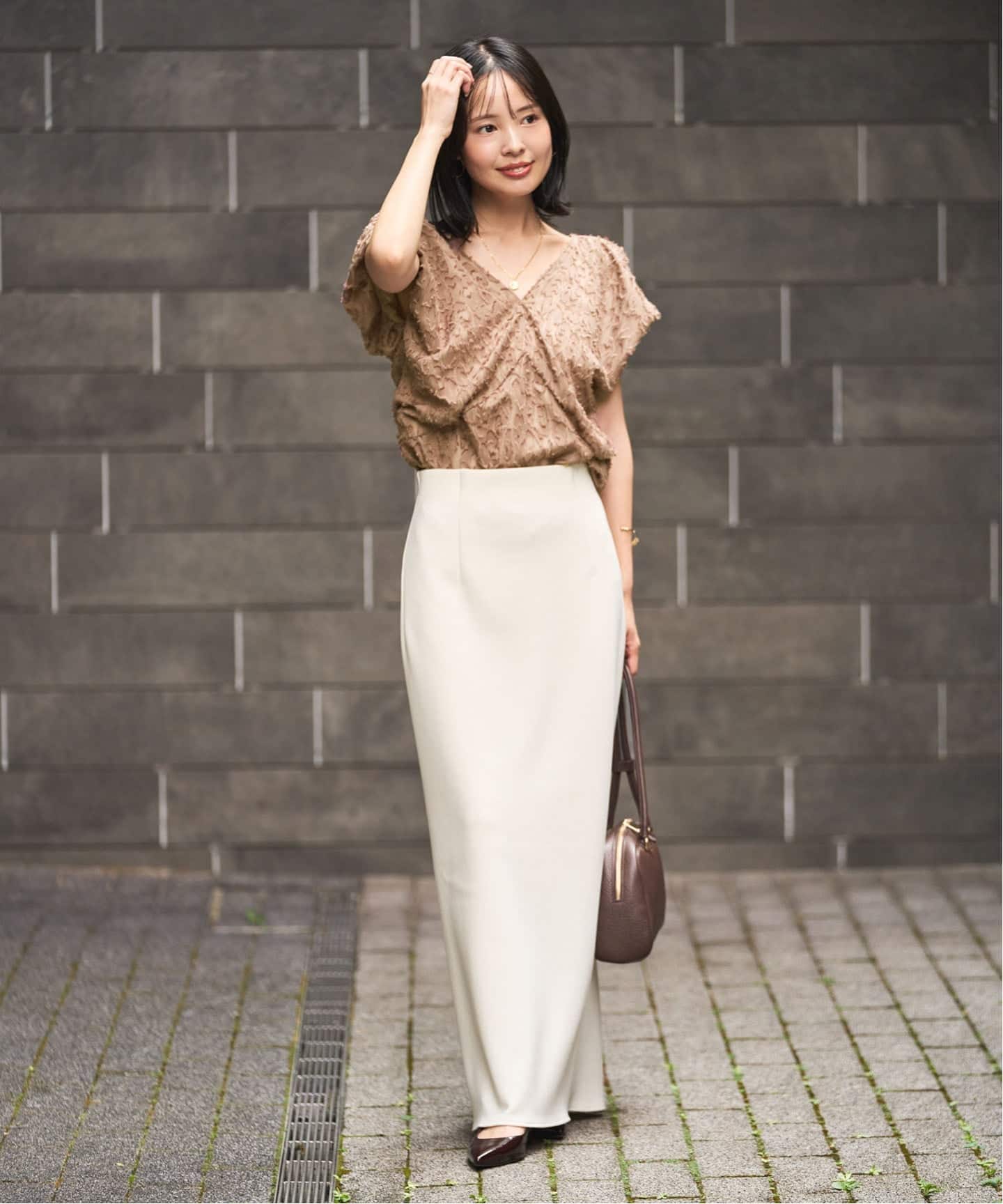 洗える】レオパードジャガードデコルテVブラウス（シャツ／ブラウス