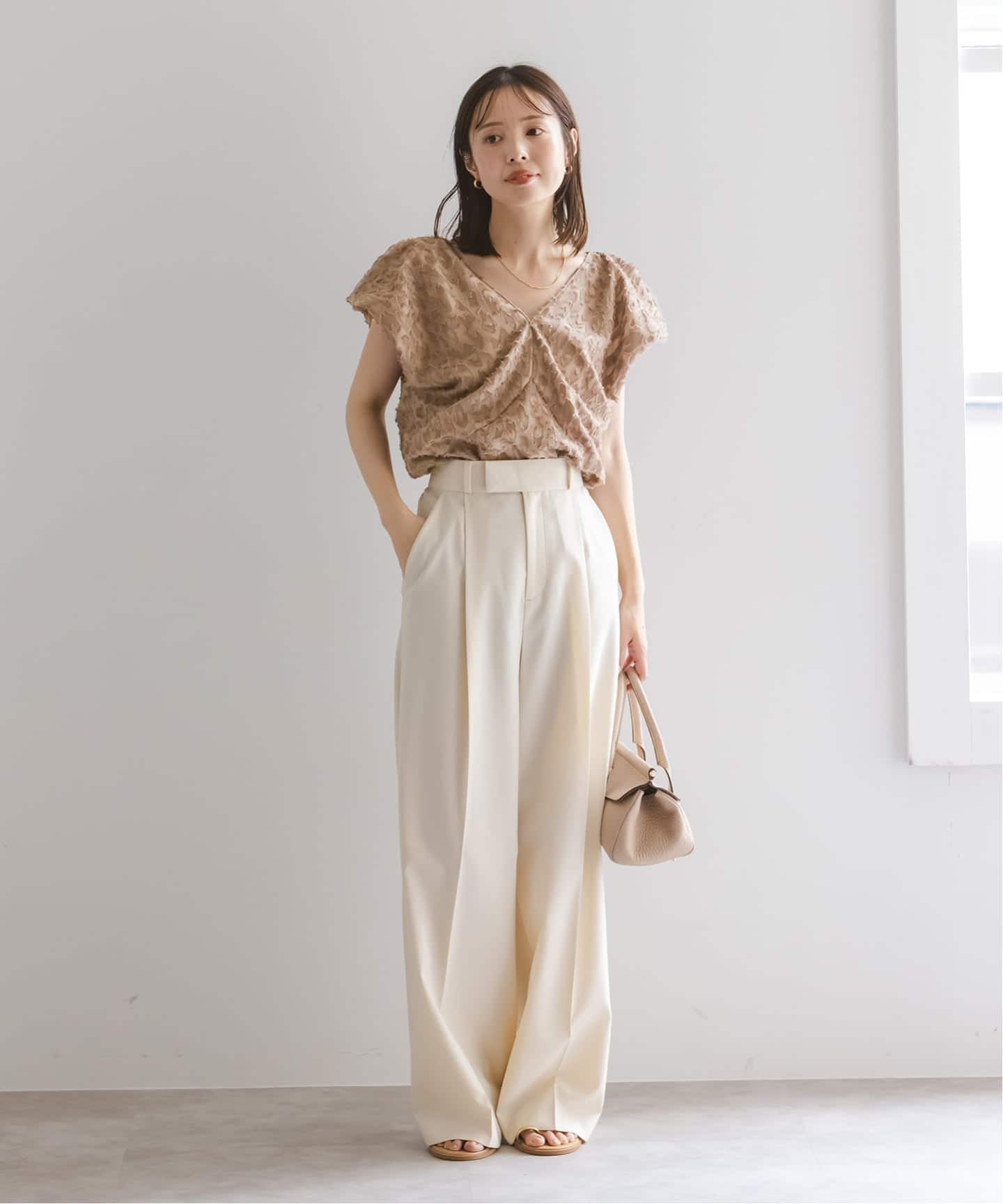 洗える】レオパードジャガードデコルテVブラウス（シャツ／ブラウス