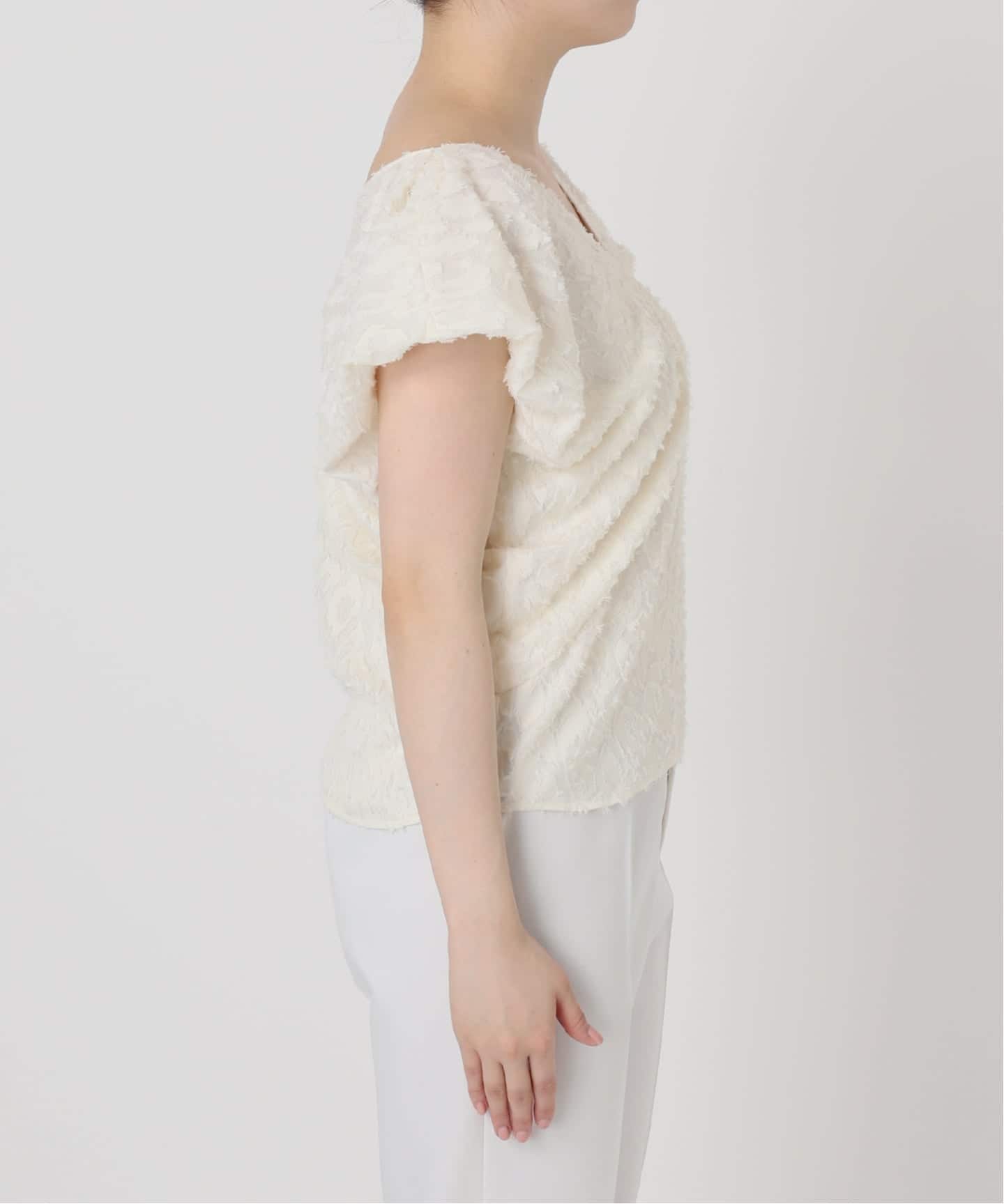 洗える】レオパードジャガードデコルテVブラウス（シャツ／ブラウス