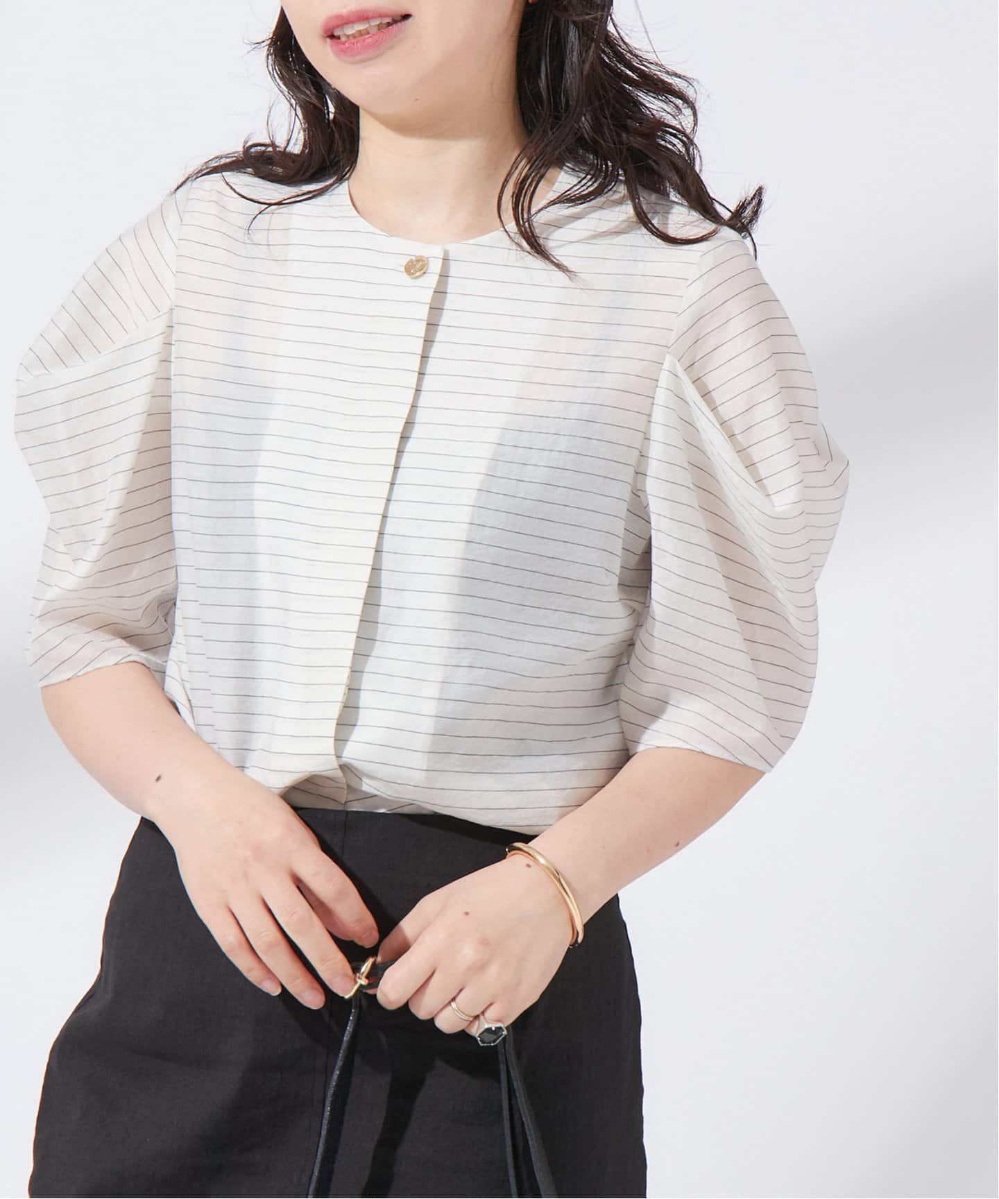 追加》IPEKER/ボーダータックハーフスリーブブラウス（シャツ