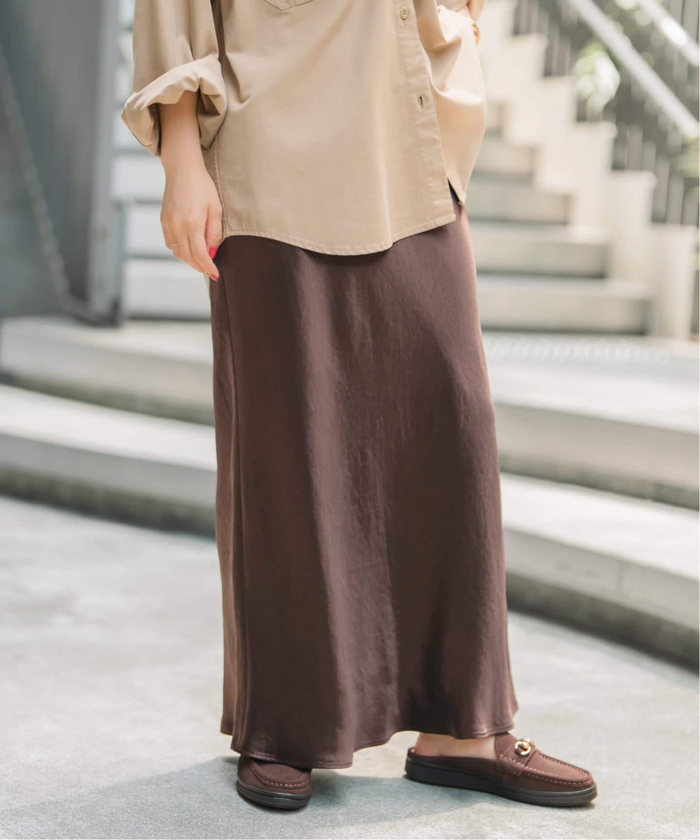 追加》サテンフレアスカート（ロング・マキシ丈スカート）｜Spick and