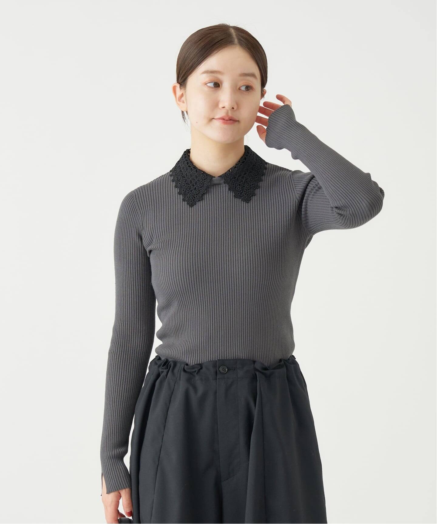 レース襟 RIBホールガーメントプルオーバー（ニット／セーター）｜IENA