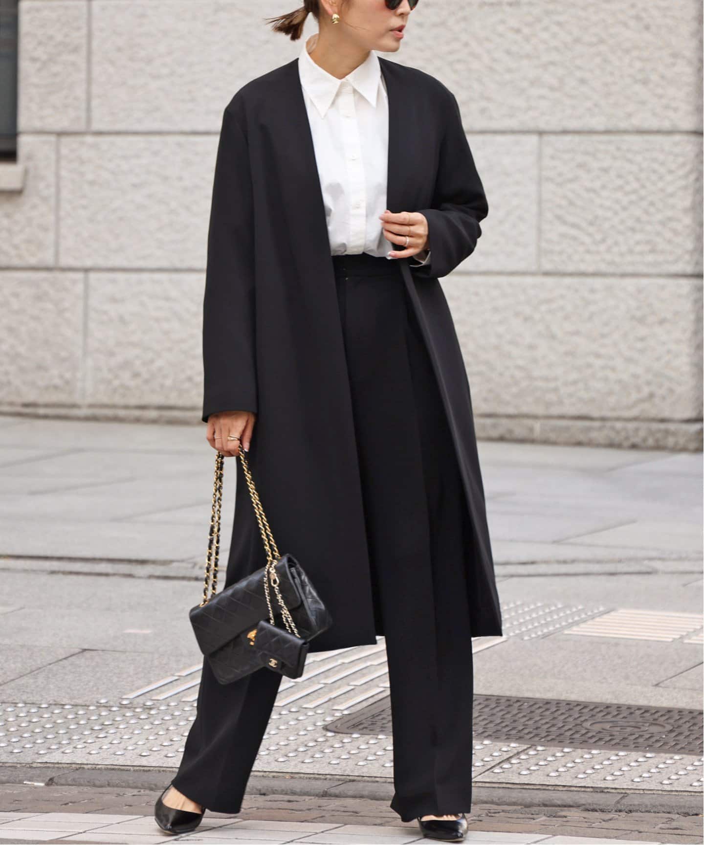 トリアセジョーゼット Vネック コート（ノーカラーコート）｜Deuxieme