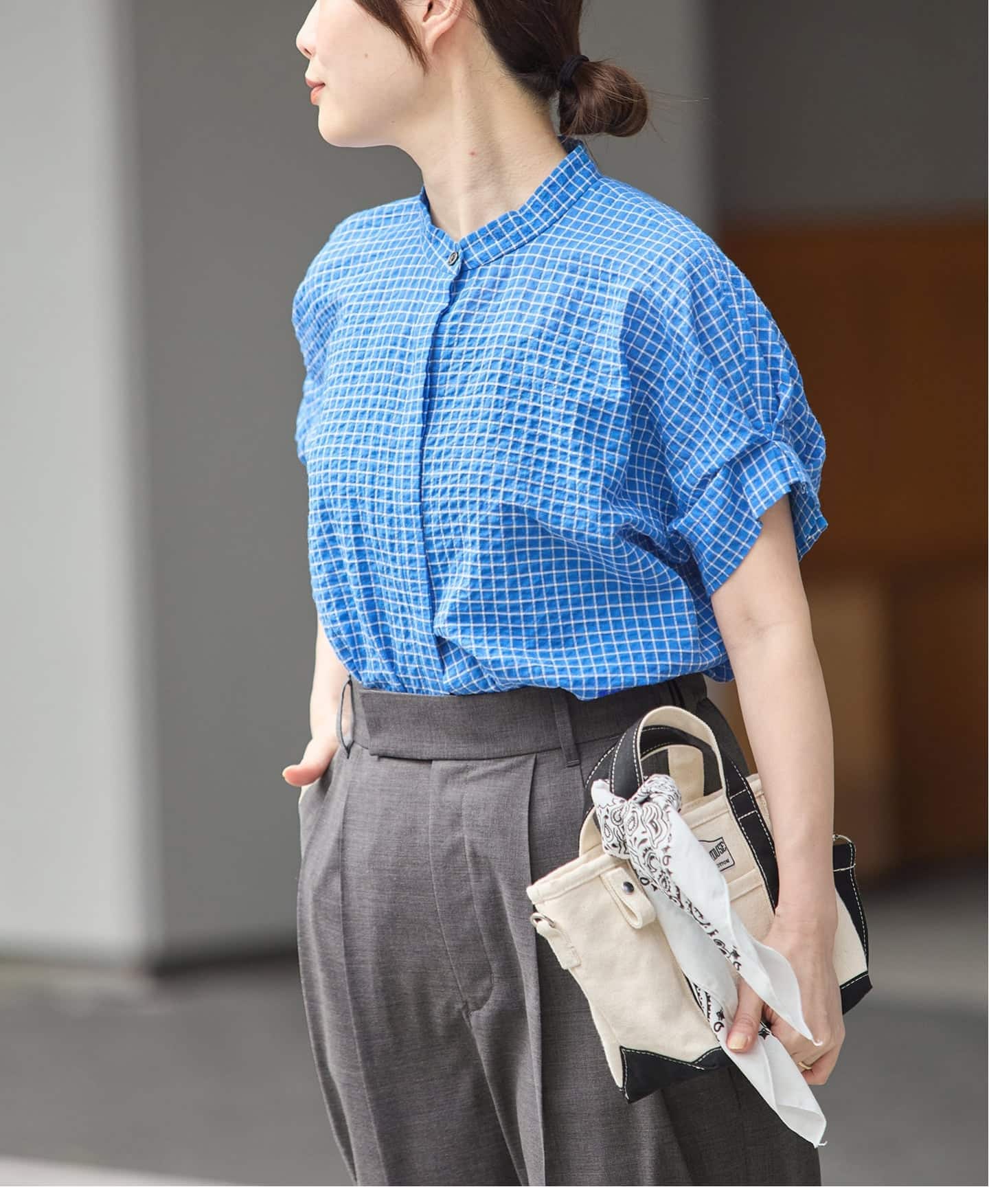 予約》DEVEAUXフラワー&チェック/無地タックスリーブシャツ（シャツ