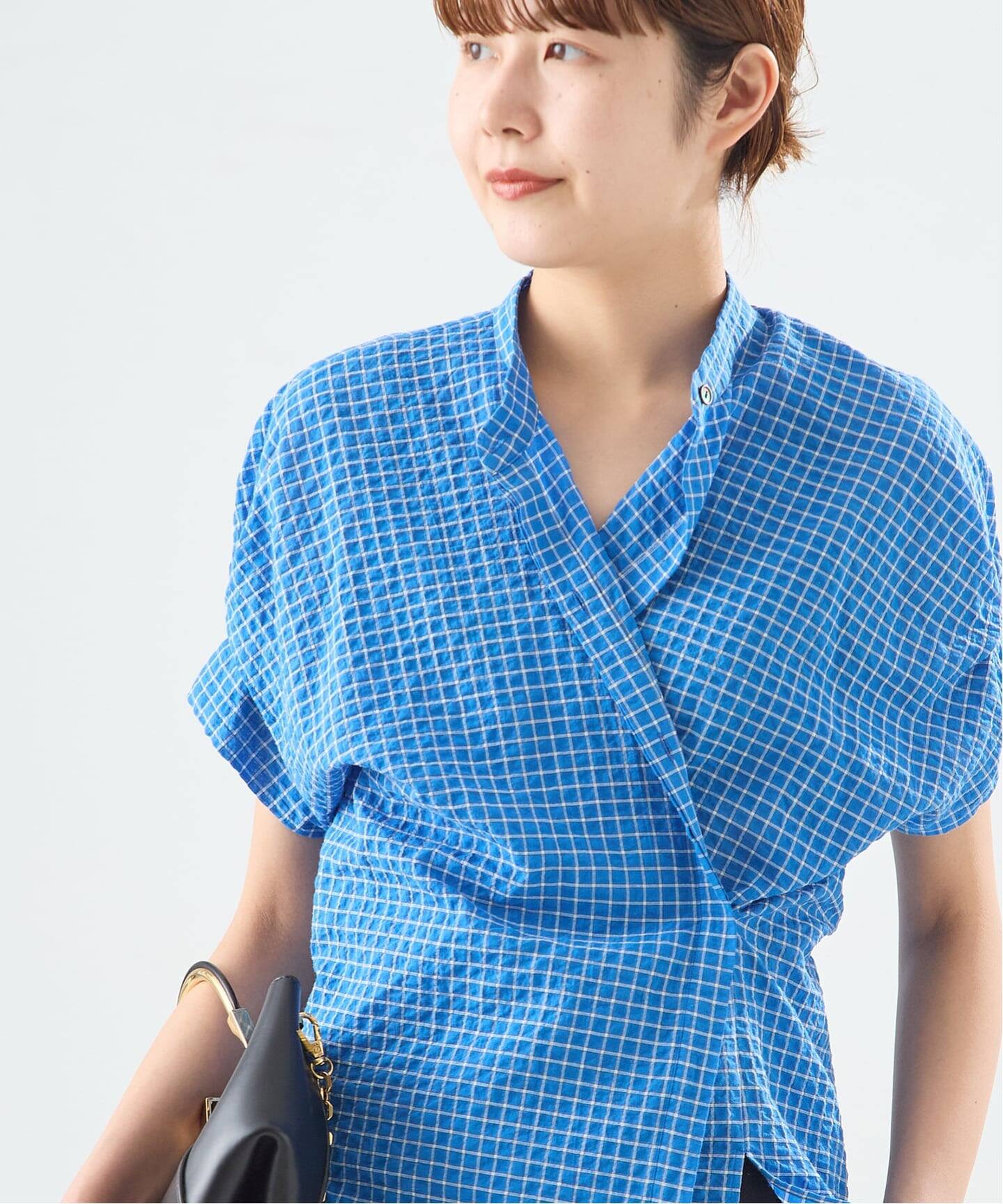 予約》DEVEAUXフラワー&チェック/無地タックスリーブシャツ（シャツ