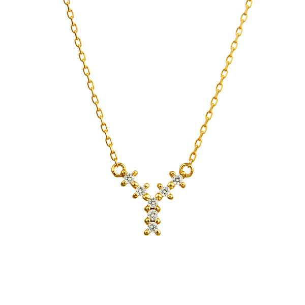 K18YG クロスステッチ ダイヤモンド イニシャル ネックレス Y