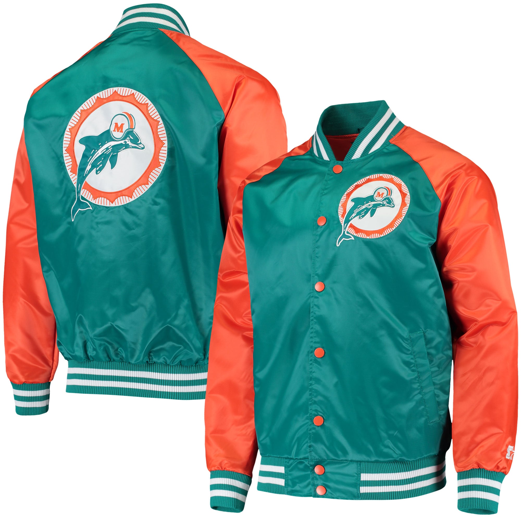 Men's Starter Aqua/Orange Miami Dolphins Lead Off Satin Varsity Jacket