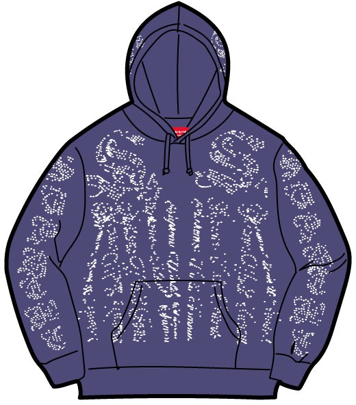 Buy Supreme Rhinestone Zip Up Hooded Sweatshirt Washed Navy