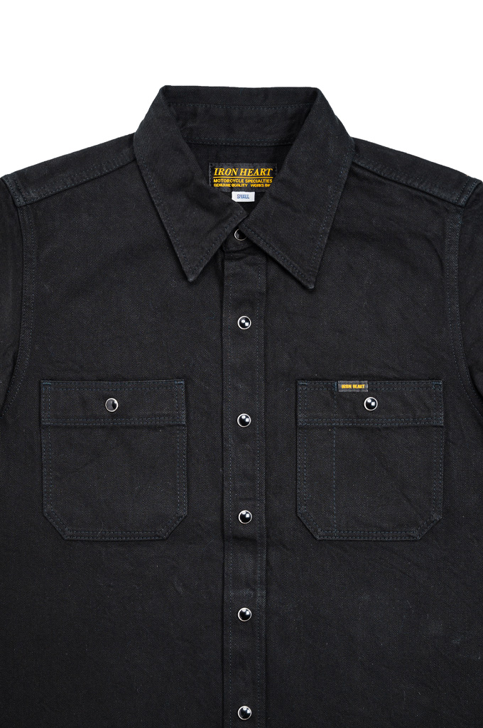 Iron Heart 12oz Denim Workshirt w/ Snaps - IHSH-338-BLK - Black/Black