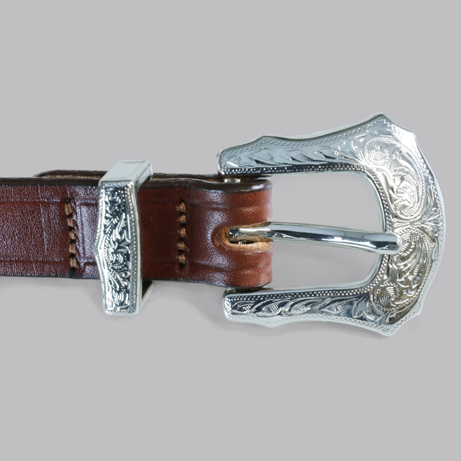 Extra Long Leather Belt with 3-pc Silver Buckle Set - Oakbark