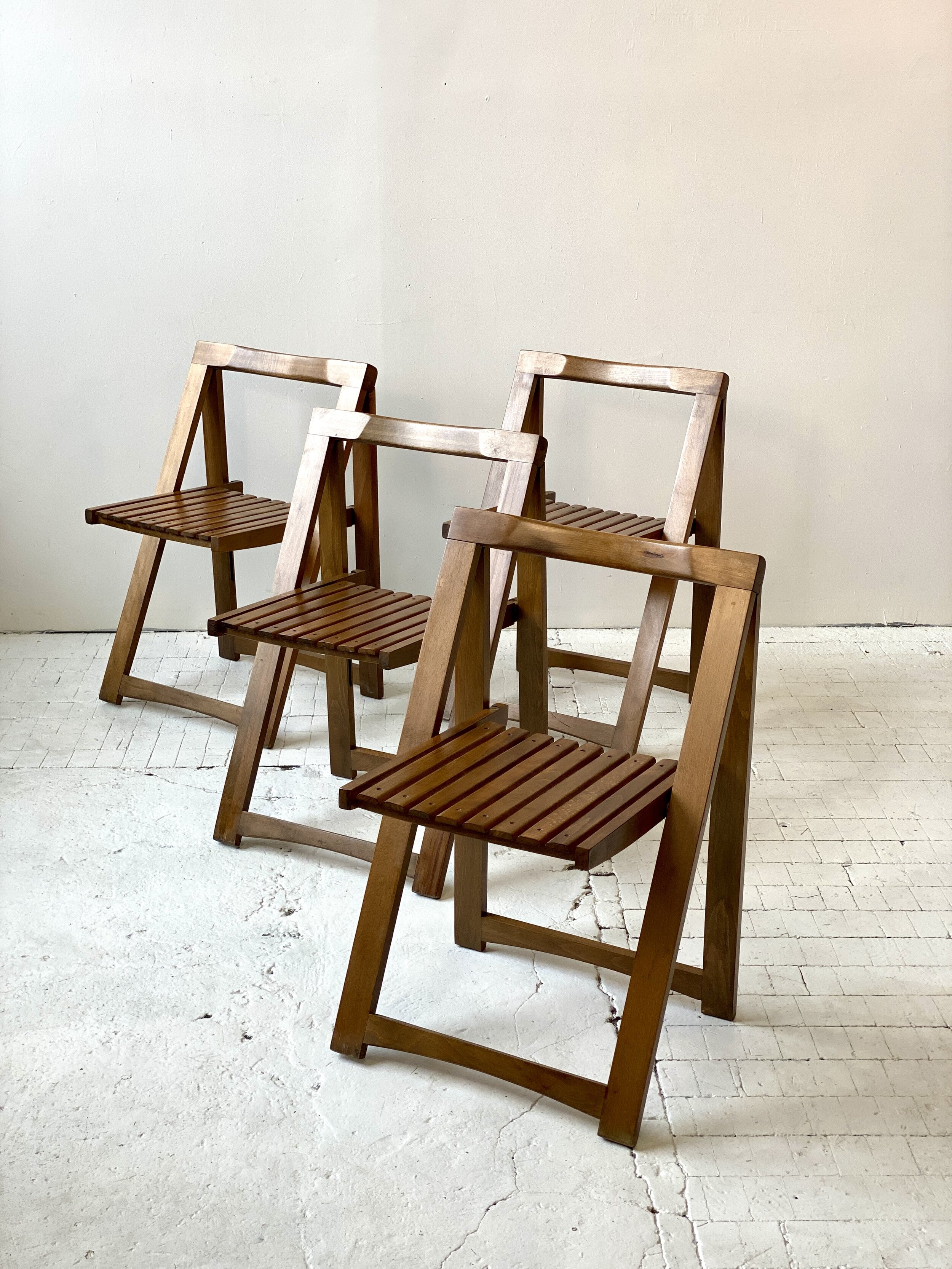 Vintage Trieste Slatted Folding Chairs Attributed to Aldo Jacober