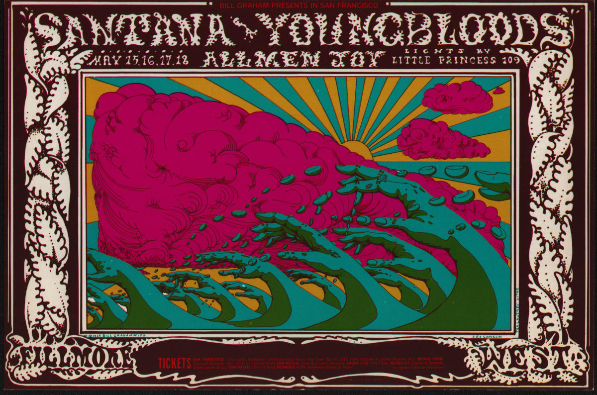 Santana Vintage Concert Poster from Fillmore West, May 15, 1969 at