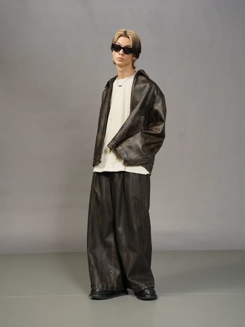 UNISEX》Sheep Leather Single Riders Collared Jacket/シープレザー