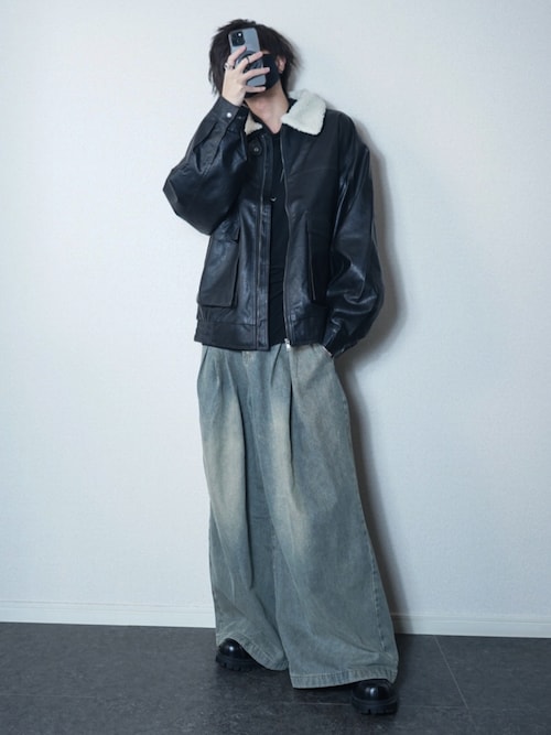 セール】2way PU leather A-2 zip-up/2way ヴィンテージライク PU