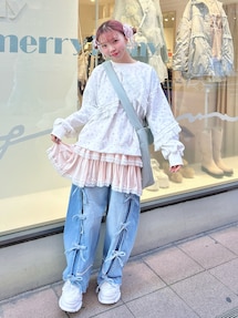 バレルレッグリボンデニムパンツ｜メリージェニー（merry jenny）公式