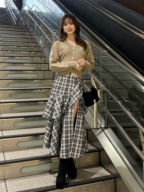 チェックフリルスリットスコートショートパンツ 秋服（スカート