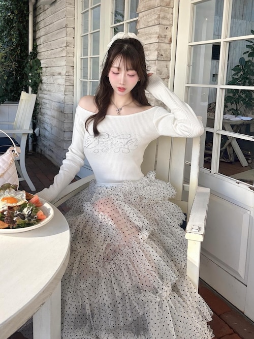 ビジューロゴボートネックニットトップス（ニット/セーター）｜Darich