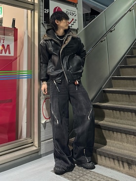 leather/fur faux reversible flight jacket / フェイクレザーファー