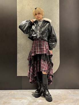 タータンチェックティアードスカート(HARE)を使った人気ファッション
