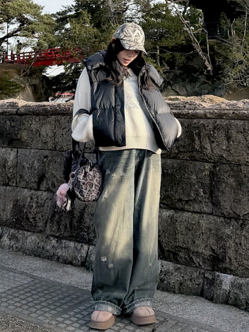 選べる4サイズ 】Y2Kヴィンテージダメージワイドルーズデニム（デニム