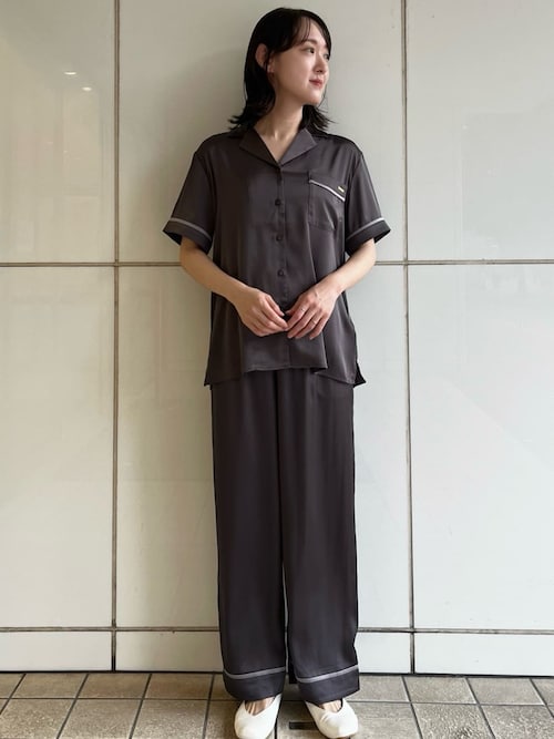 セール】接触冷感サテンラインロングパンツ（ルームウェア/パジャマ