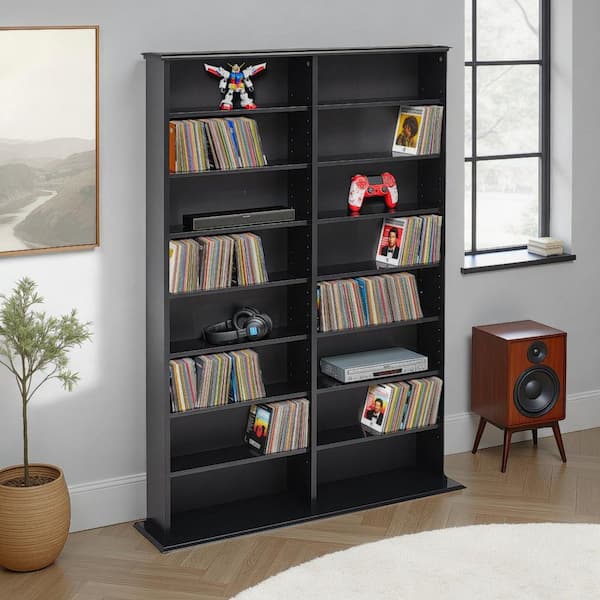 Prepac Black 2-Column Display Cabinet, Storage Cabinet, CD Storage