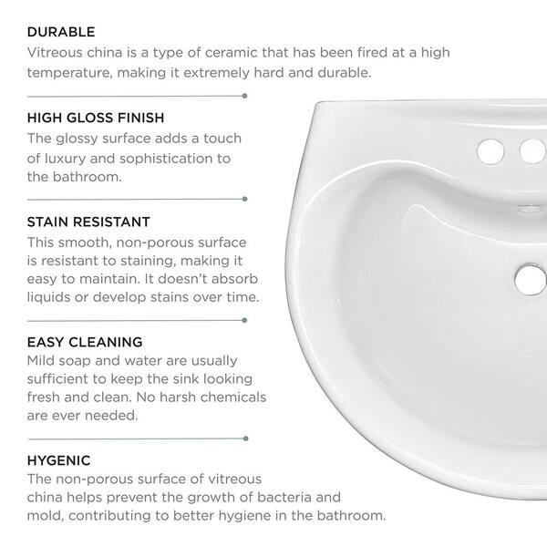 Glacier Bay Shelburne 8.2 in. Pedestal Sink Basin in White