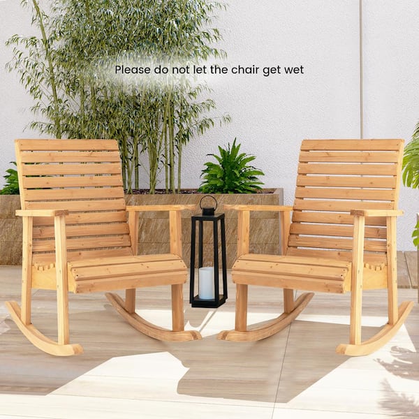 Costway 2-Pieces Patio Wood Outdoor Rocking Chair High Back Fir
