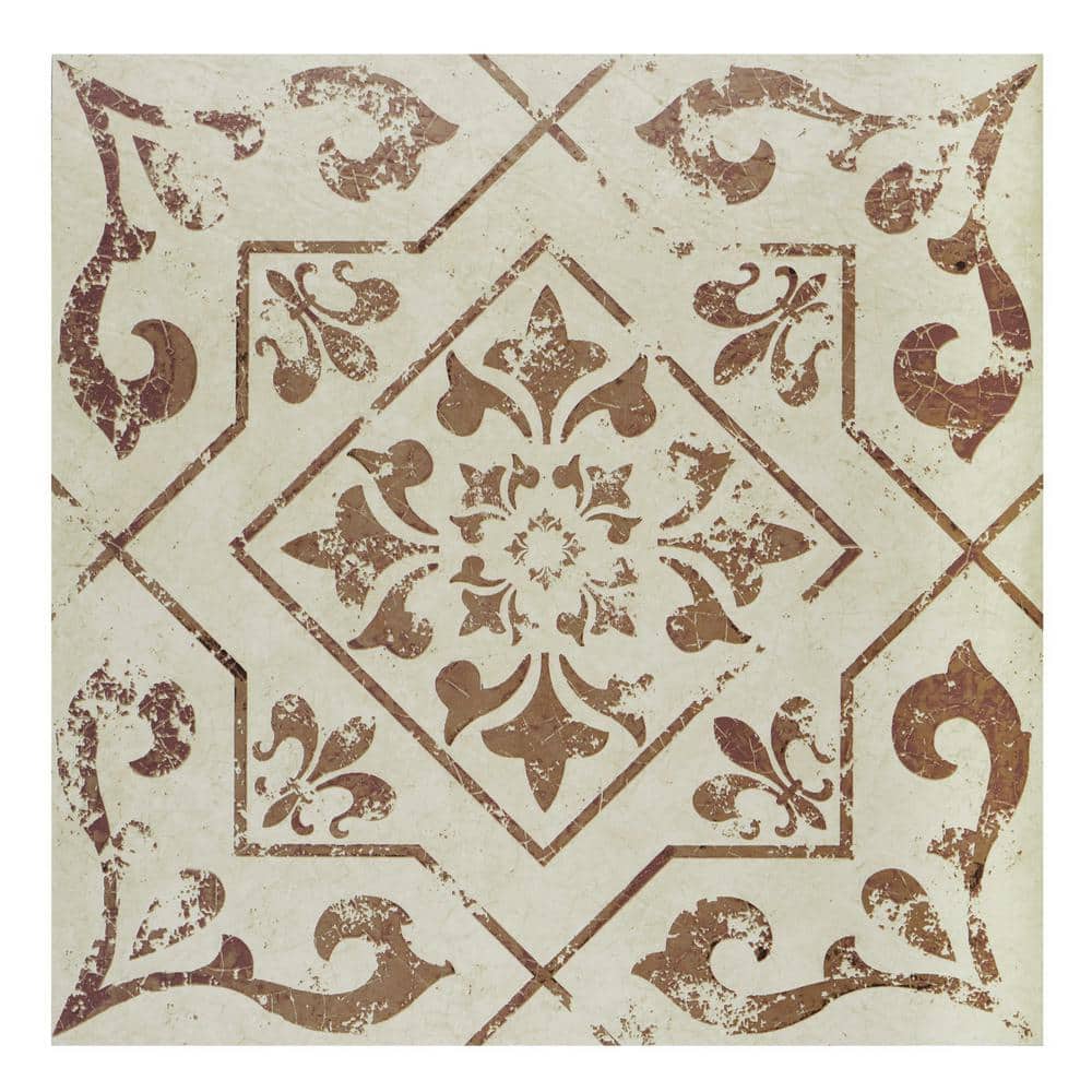 ACHIM Retro 12 in. W x 12 in. L Villa Tan/Burgundy Peel and Stick