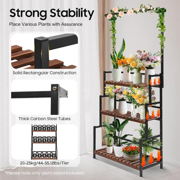 YIYIBYUS 68.1 in. Tall Indoor Outdoor Metal 3-Tier Plant Stand