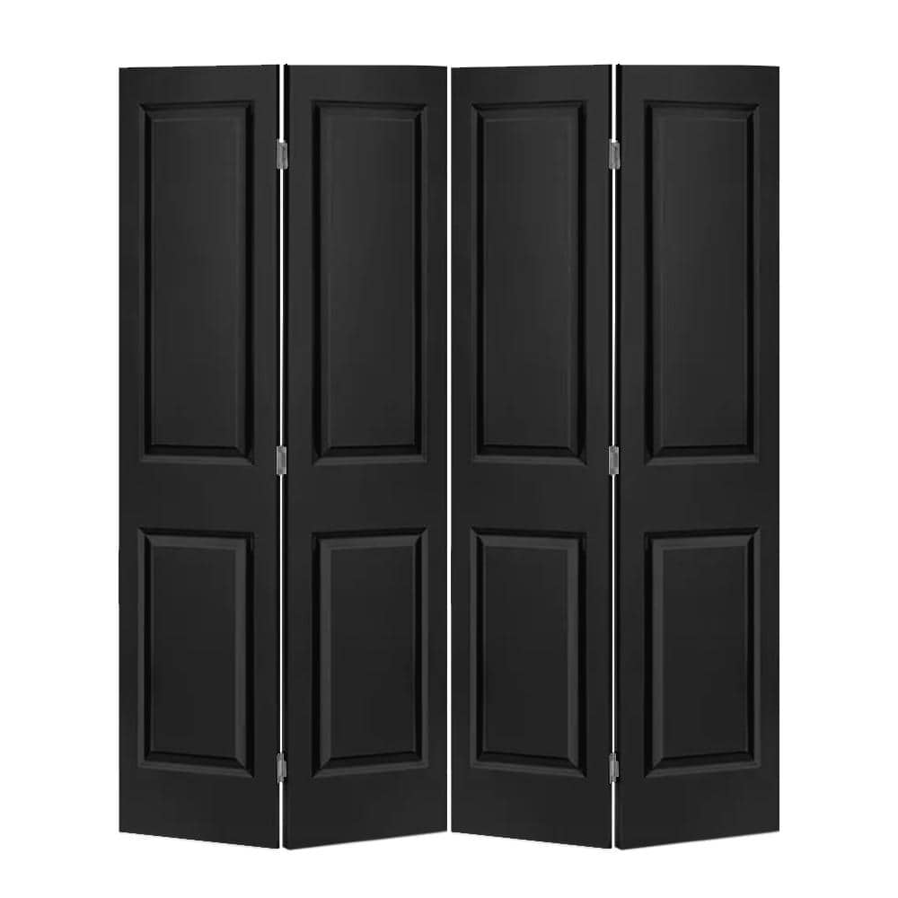 CALHOME 72 in. x 80 in. 2 Panel Black Painted MDF Composite Bi