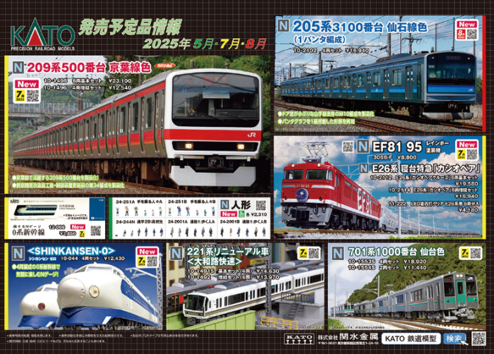 Nゲージ鉄道模型新製品情報】KATO 2025年7月~8月209系500番台京葉線色