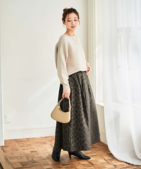 手洗い可能》Perle Pecheレオパードジャガードロングスカート/le.coeur