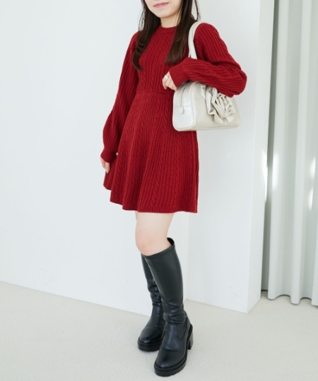 ケーブル編みフレアニットワンピース/MAJESTIC LEGON(マジェスティック