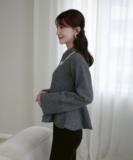 レースカラーペプラムニット/cle blatt(クレブラット)｜クレブラット