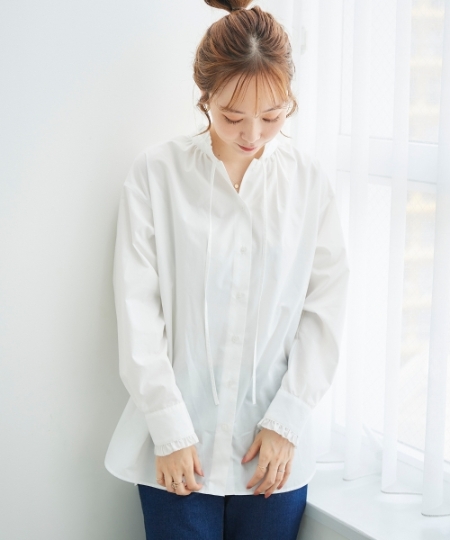フリルネックギャザーシャツ/le.coeur blanc(ルクールブラン
