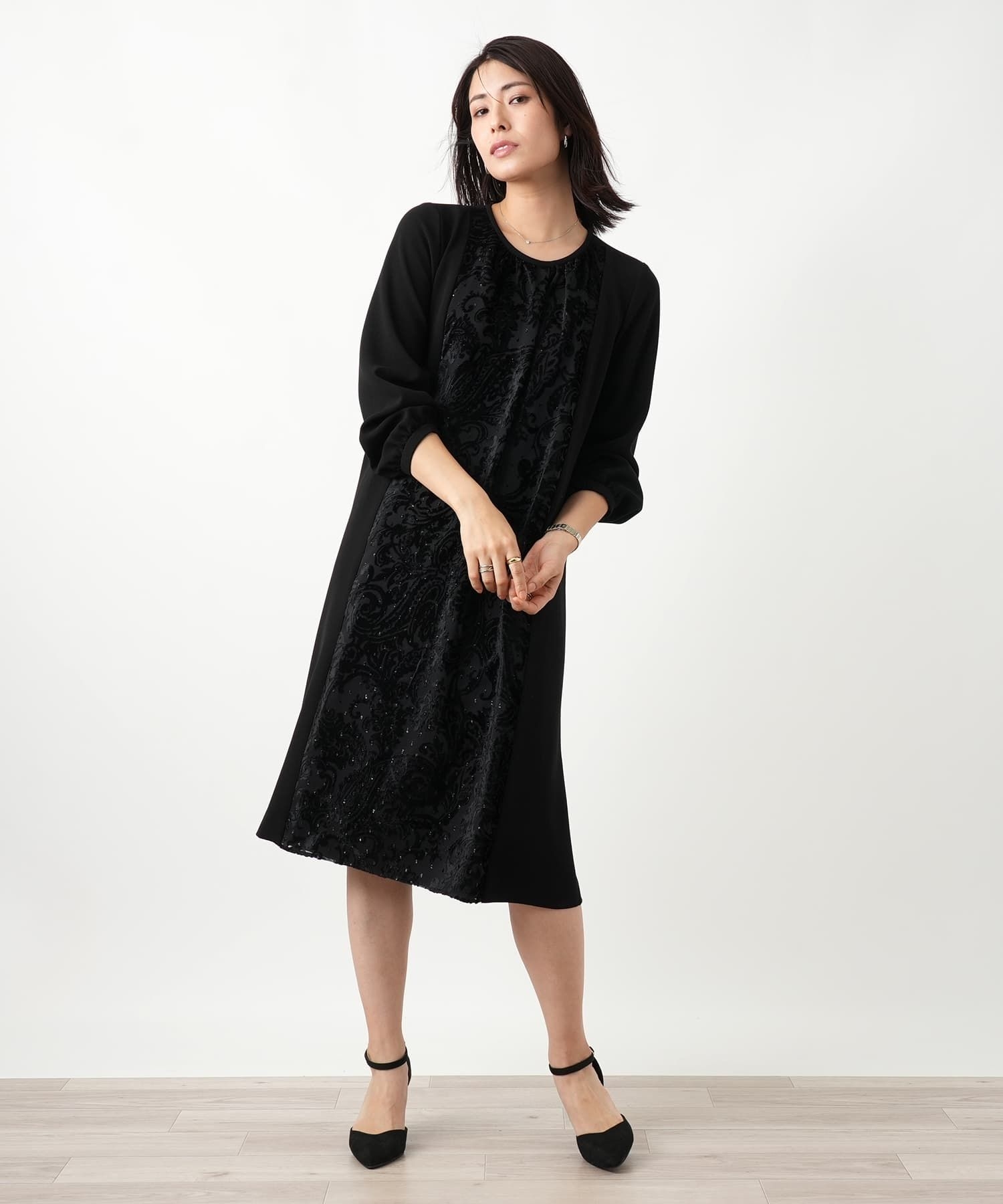 異素材切り替えワンピース【セレモニー】【Leilian WHITE LABEL