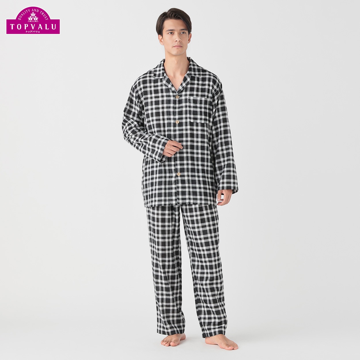 コットン100％二重ガーゼ柄シャツパジャマ メンズ | イオンスタイル
