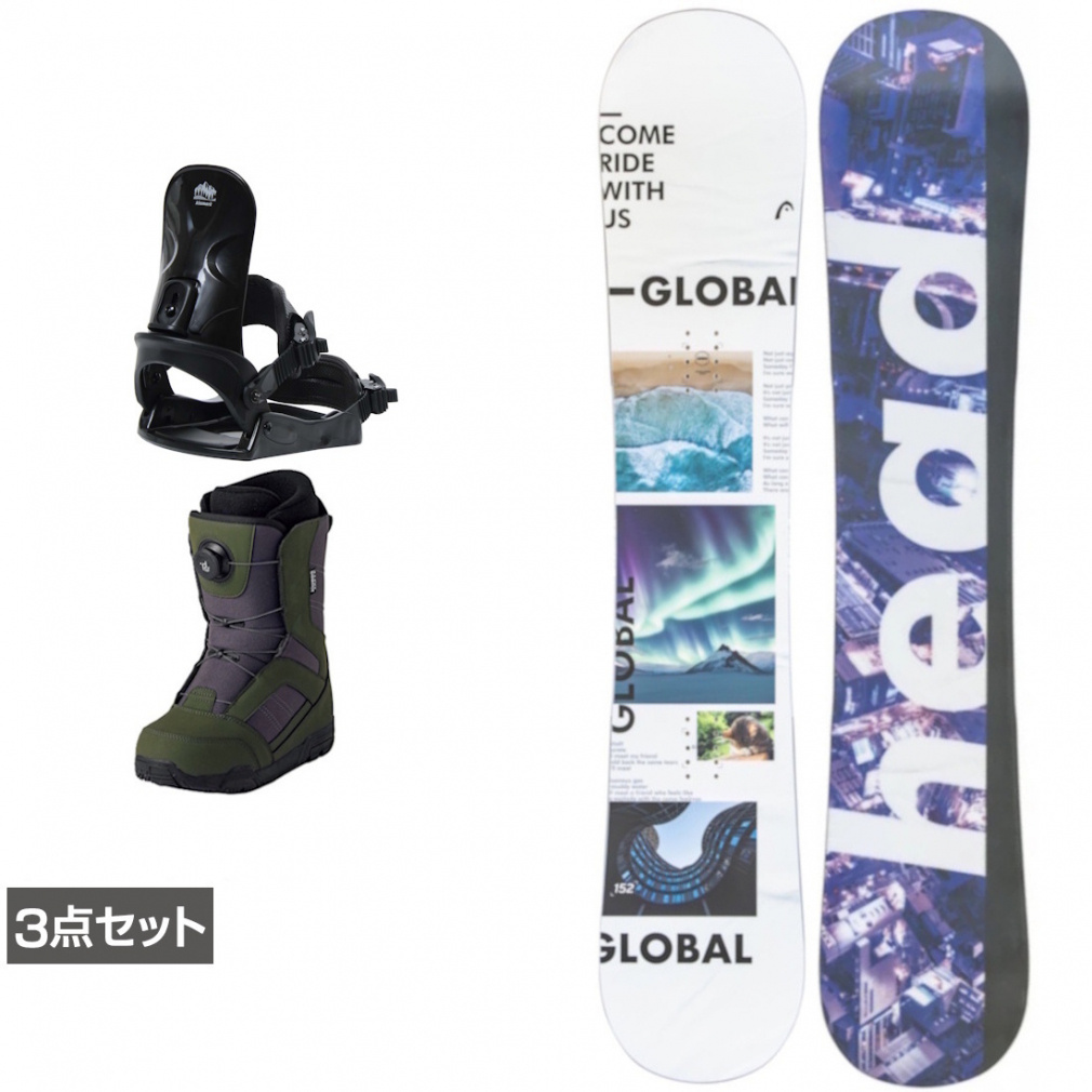 ヘッド GLOBAL ＆ コーズ ＆ JAFFE カーキ 板＋ビンディング＋ブーツ