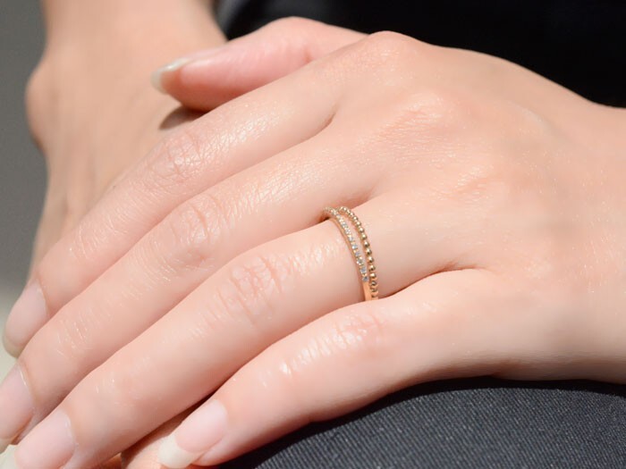 指輪 10金 リング レディース イエローゴールドk10 k10 二連風 ハーフ