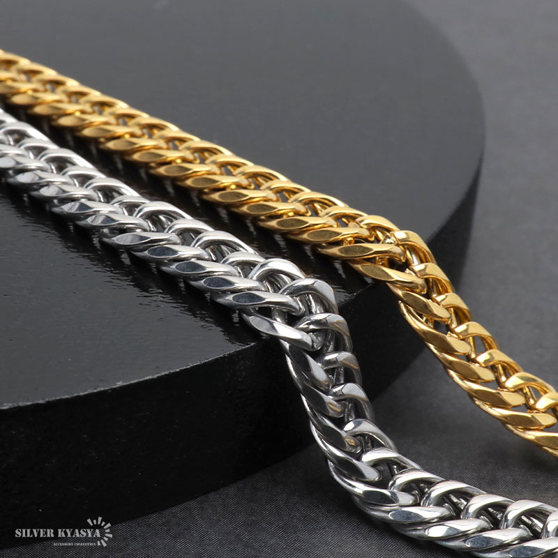 幅5mm ステンレス ダブル喜平チェーンネックレス 6面カット 18k GP IP