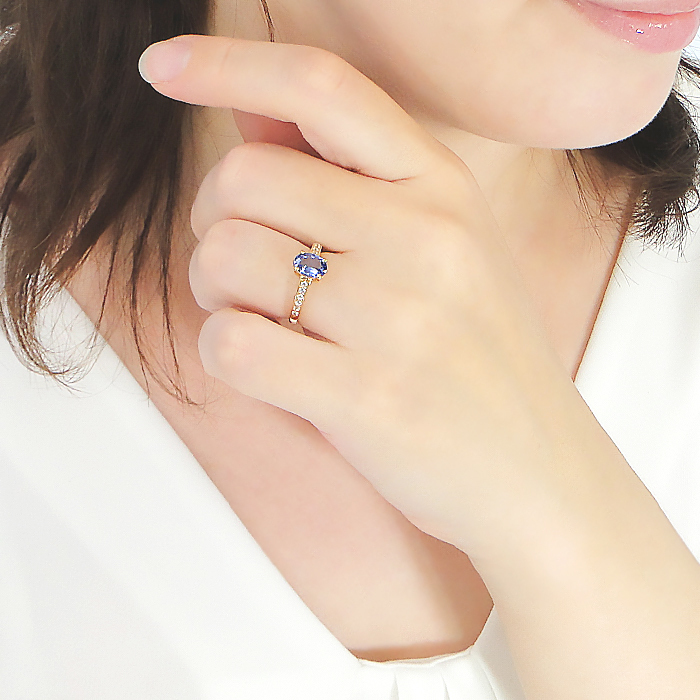 指輪 K18YG イエローゴールド 大粒 オーバル タンザナイト