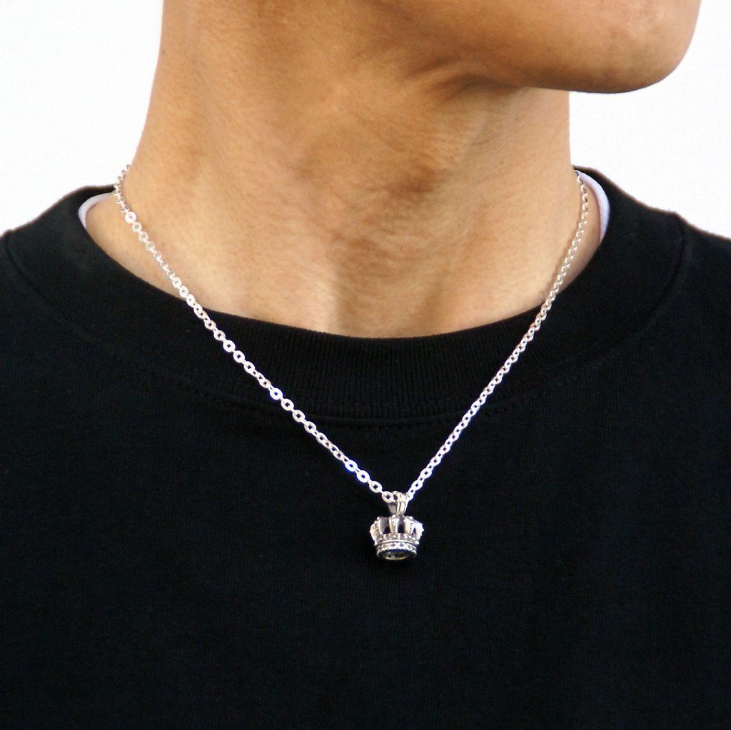 クラウンネックレス シルバー925 黒 【刻印無料】 クラウン 王冠