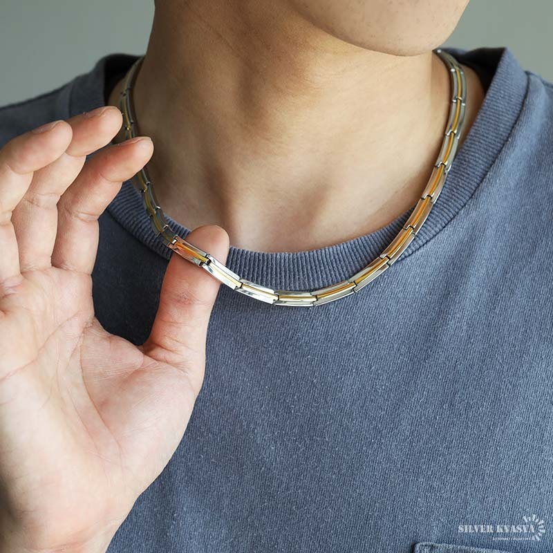 ゲルマニウム10粒 純チタン 磁気ネックレス シルバー Titanium