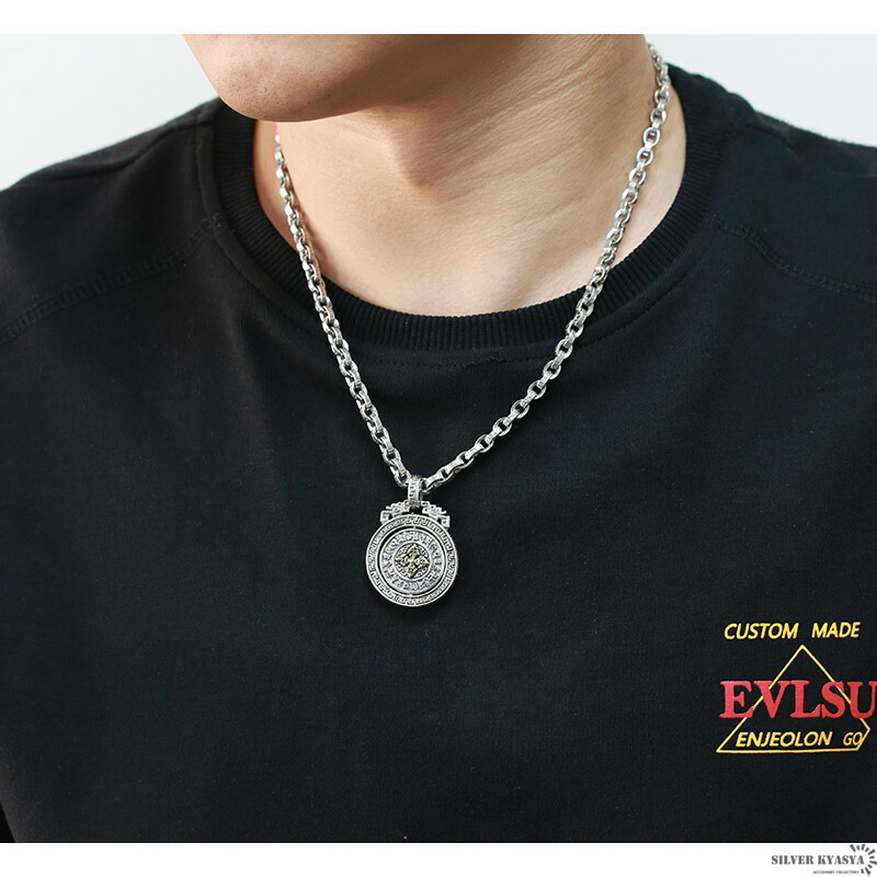 シルバー925 六字真言 チェーンネックレス ペンダント あずきチェーン