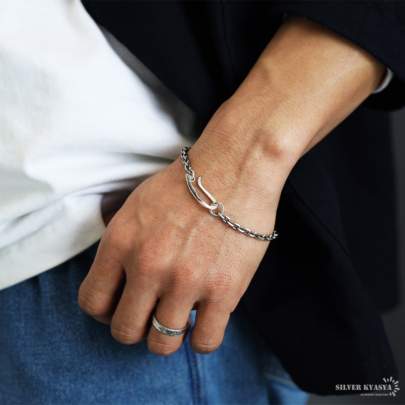 フェザー フック チェーンブレスレット シルバー925 メンズ あずき